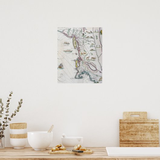 Kaart die de oostkust afgeeft poster (Keuken)