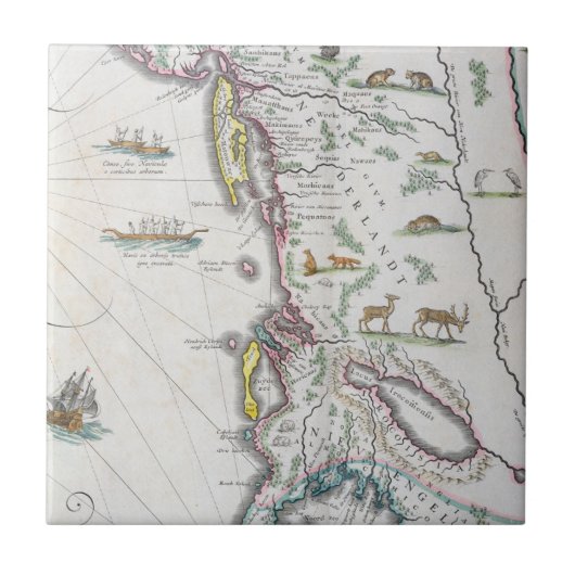 Kaart die de oostkust afgeeft tegeltje (Voorkant)