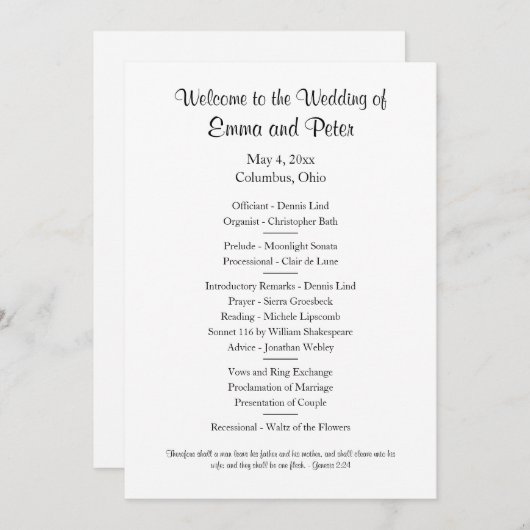 Kaart/downloadbare eenvoudige eenzijdige bruiloft kaart (Voorkant / Achterkant)