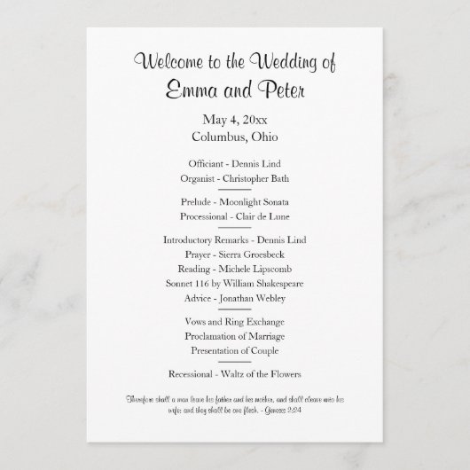 Kaart/downloadbare eenvoudige eenzijdige bruiloft  kaart (Voorkant)