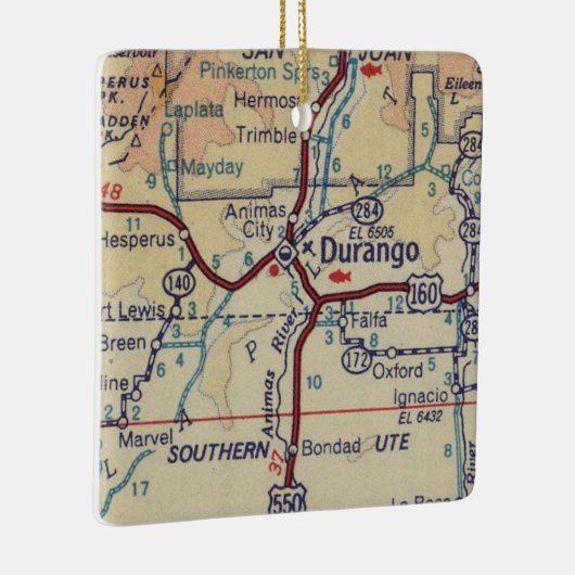 kaart Durango CO Keramisch Ornament (Rechts)
