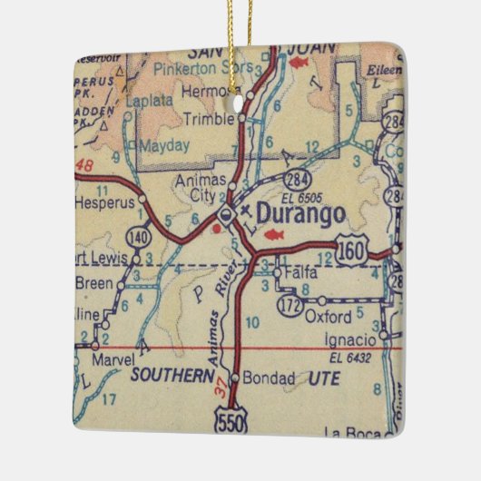  kaart Durango CO Keramisch Ornament (Links)
