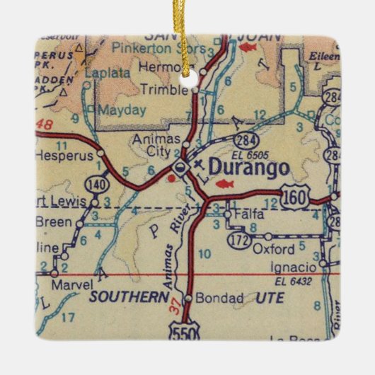  kaart Durango CO Keramisch Ornament (Voorkant)