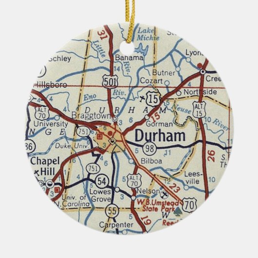  kaart Durham NC Keramisch Ornament (Voorkant)