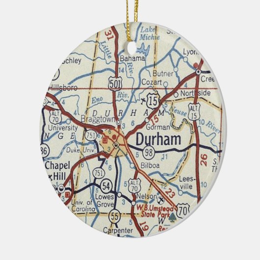 kaart Durham NC Keramisch Ornament (Links)