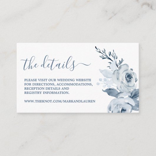 Kaart Dusty Blue Floral Website Info Enclosure (Voorkant)