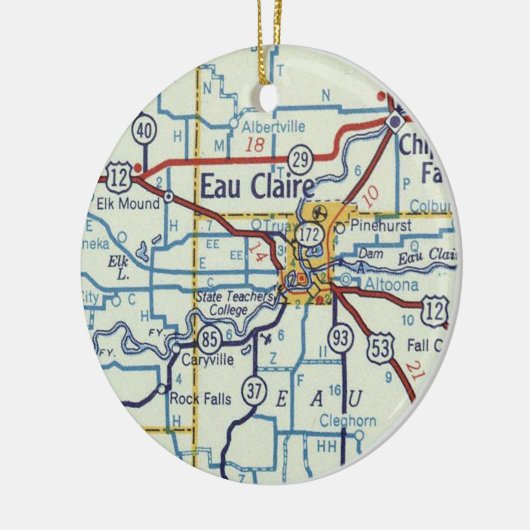 kaart Eau Claire Keramisch Ornament (Links)