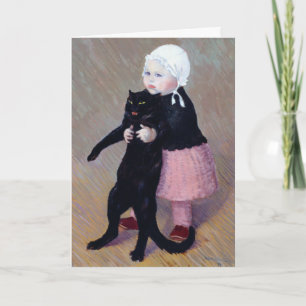 Kaart: Een klein meisje met een kat van Steinlen Feestdagen Kaart