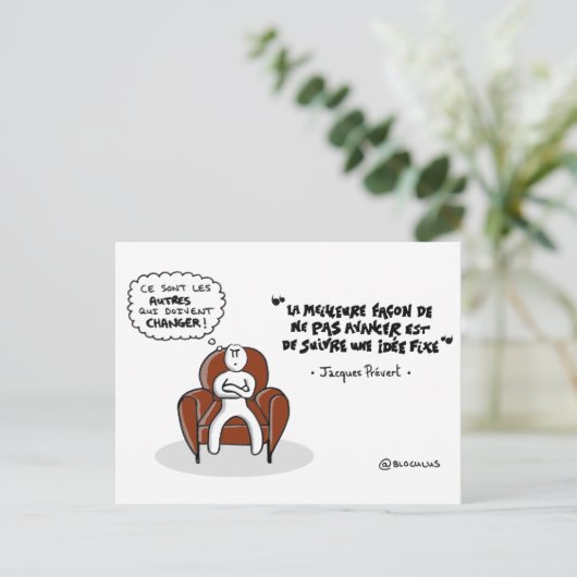 Kaart: "Een vast idee volgen..." Briefkaart (Staand voorkant)