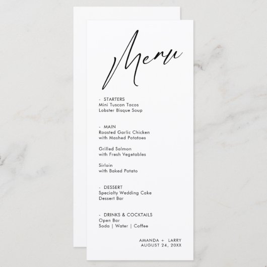 Kaart Eenvoudig en modern huwelijksmenu (Voorkant / Achterkant)