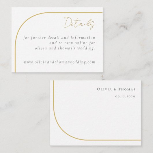 Kaart Eenvoudige Gold Arch Wedding Details Enclosu (Voorkant / Achterkant)