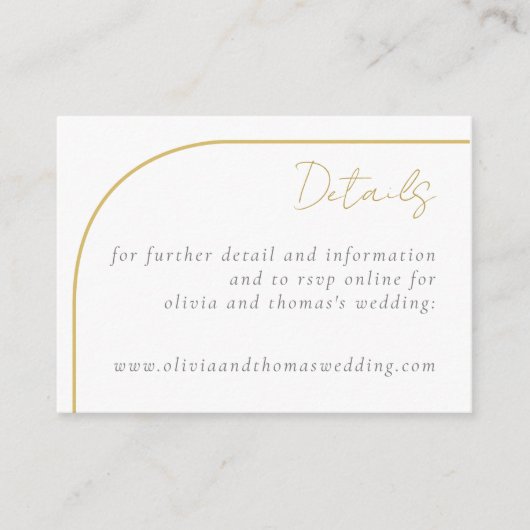 Kaart Eenvoudige Gold Arch Wedding Details Enclosu (Voorkant)