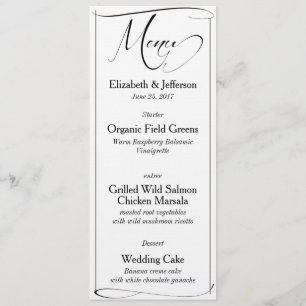 Kaart Elegant Black & White Script Wedding Menu