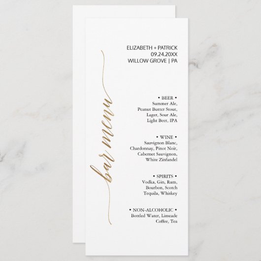 Kaart Elegant Gold & Black Calligraphy Bar (Voorkant / Achterkant)