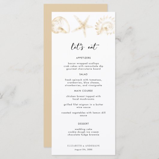 Kaart Elegant Gold Destination Wedding Menu (Voorkant / Achterkant)