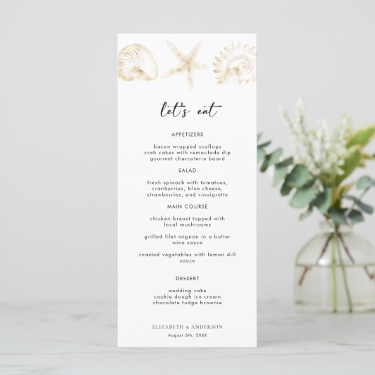 Kaart Elegant Gold Destination Wedding Menu (Staand voorkant)