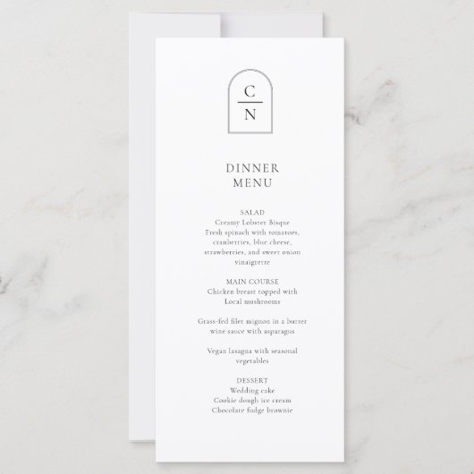 Kaart Elegant Monogram Weddenschap-diner menu (Voorkant)
