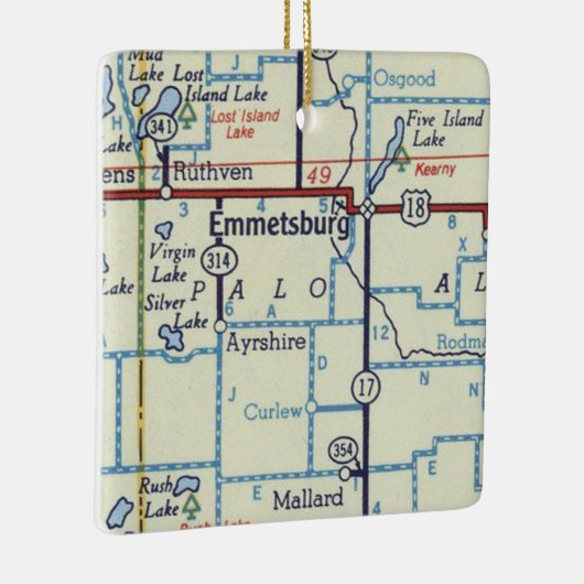kaart Emmetsburg IA Keramisch Ornament (Rechts)