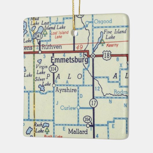 kaart Emmetsburg IA Keramisch Ornament (Links)