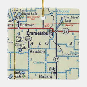 kaart Emmetsburg IA Keramisch Ornament