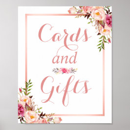 Kaart en cadeaus | Floral Roos Gold Wedding Sign Poster