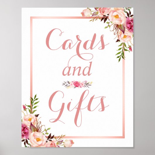 Kaart en cadeaus | Floral Roos Gold Wedding Sign Poster (Voorkant)