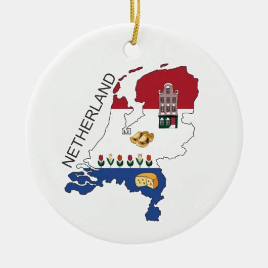 Kaart en Fkag van Nederland Keramisch Ornament (Voorkant)