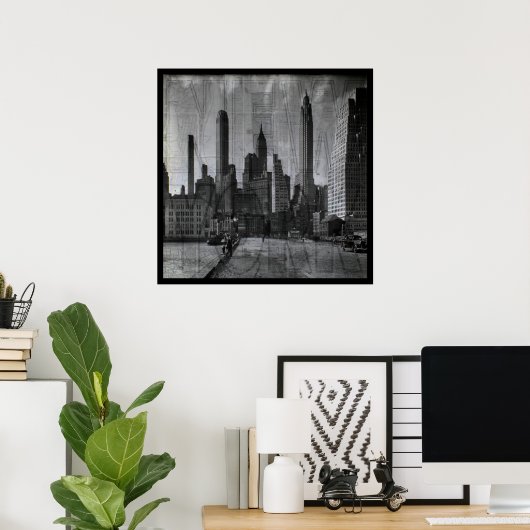  kaart en foto van New York Poster (Thuiskantoor)