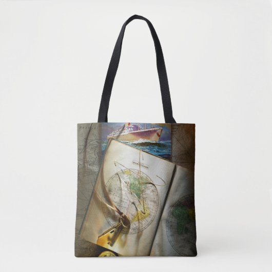 Kaart en kompas tote bag (Voorkant)