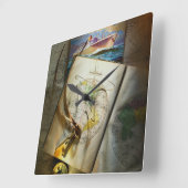 Kaart en kompas vierkante klok (Hoek)