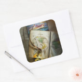 Kaart en kompas vierkante sticker (Envelop)