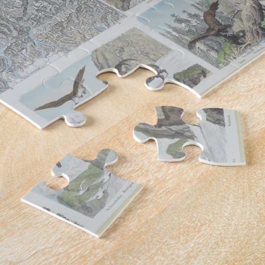 Kaart en vignetten van de Zwitserse Alpen Legpuzzel (Zijkant)