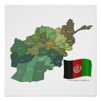 Kaart en vlag van Afghanistan Poster