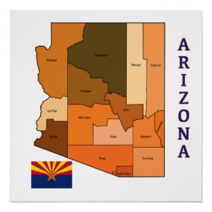 Kaart en vlag van Arizona Perfect Poster