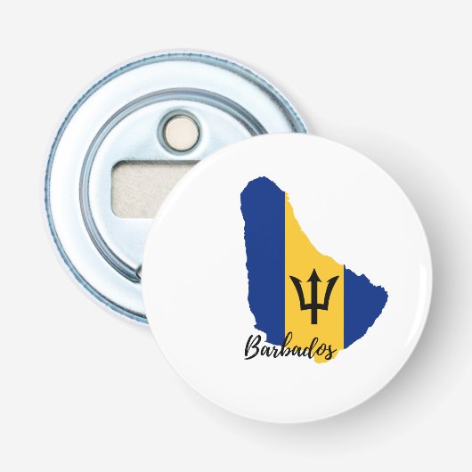 Kaart en vlag van Barbados Button Flesopener (Voorkant)