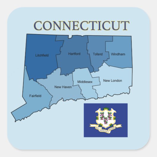 Kaart en vlag van Connecticut met graafschappen Vierkante Sticker (Voorkant)