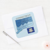 Kaart en vlag van Connecticut met graafschappen Vierkante Sticker (Envelop)