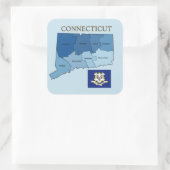 Kaart en vlag van Connecticut met graafschappen Vierkante Sticker (Tas)