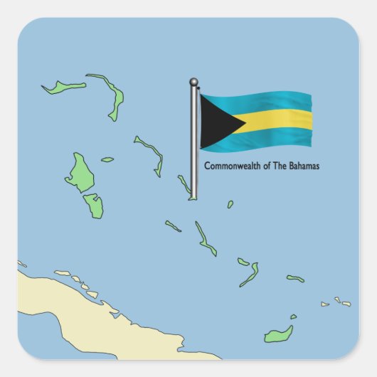 Kaart en vlag van de Bahama's Vierkante Sticker (Voorkant)