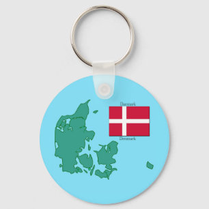 Kaart en vlag van Denemarken Sleutelhanger