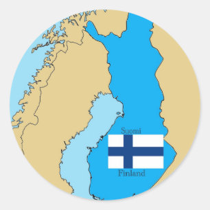 Kaart en vlag van Finland Ronde Sticker