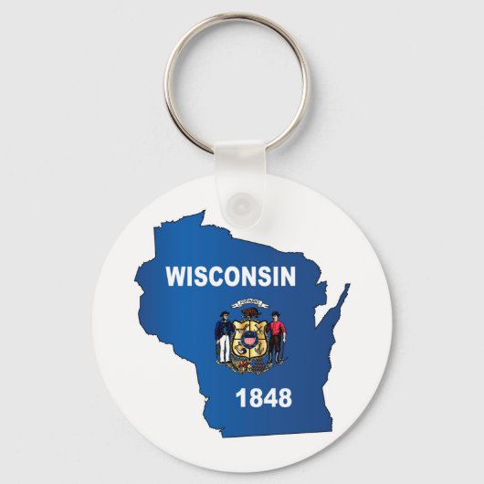 Kaart en vlag van het Wisconsin-overzicht Sleutelhanger (Voorkant)