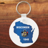 Kaart en vlag van het Wisconsin-overzicht Sleutelhanger (Voorkant)