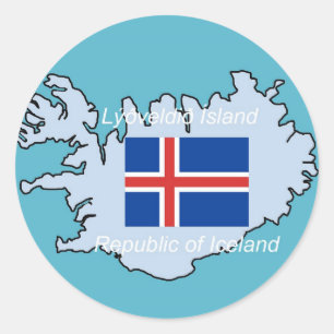 Kaart en vlag van IJsland Ronde Sticker