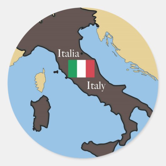 Kaart en vlag van Italië Ronde Sticker (Voorkant)