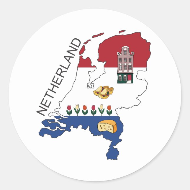 Kaart en vlag van Nederland Ronde Sticker (Voorkant)