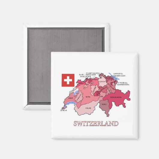 Kaart en vlag van Zwitserland Magneet (Voorkant / Achterkant)