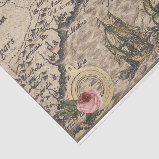 kaart en zeilboten tissuepapier (Detail)