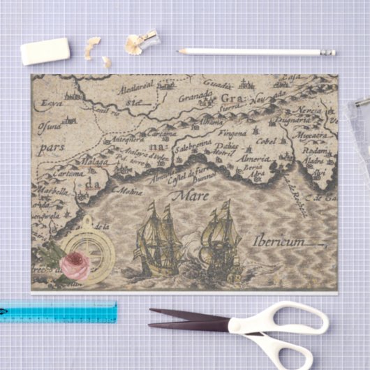 kaart en zeilboten tissuepapier (Craft)