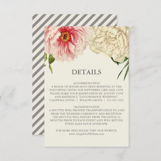 Kaart Engelse Blooms Wedding Details invoegen (Voorkant / Achterkant)